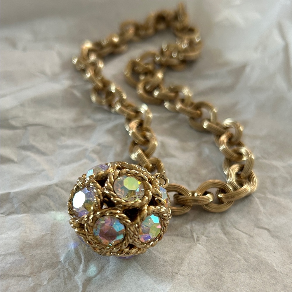 Sarah Coventry Gold-Tone Chain Necklace/Bracelet with Iridescent Drop